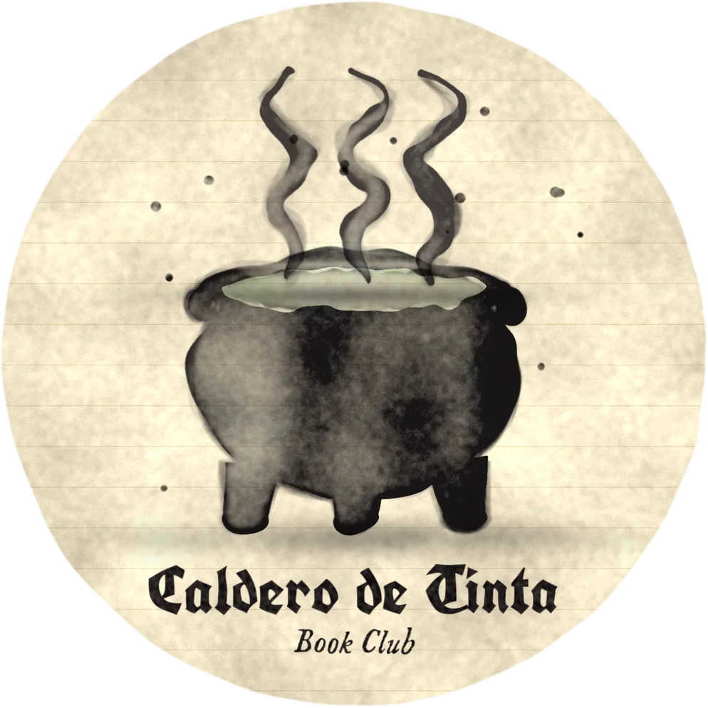 Logo de Caldero de Tinta en acuarela: un caldero con tinta y estrellas